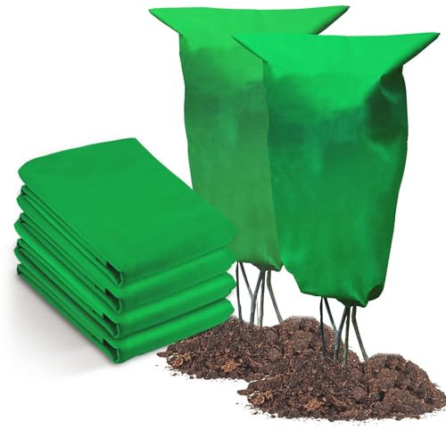 Jordbrux 70gms Plant Fleece Frost Protection Covers, 4pcs 60cm x 80cm Winter Garden Fleece Bag, Plant Cover for Potted Plant Winter Plant Protection Jacket for Outdoor Plants with Drawstring
