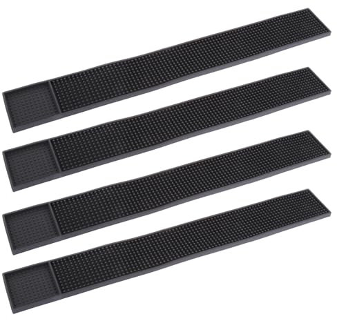 LDXDRU 4 Pack 60 x 8cm / 23 x 3 Inch Rubber Bar Mat, Black Beer Mats, Non-Slip Rubber Bar Service Mats Coffee Bar Mat Bar Rail Runners for Countertop Home Pub Coffee Table Dish Glass Drying