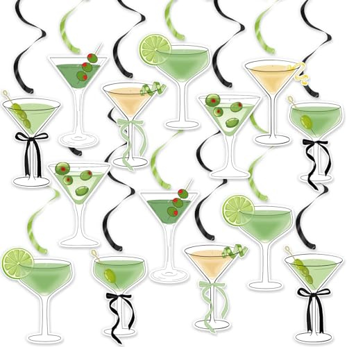 FHzytg Martini Party Hanging Decorations, Martini Cocktail Cups Party Swirls Decorations for Women Girls Birthday Decor, Bachelorette Bridal Shower, Tini Bar Supplies