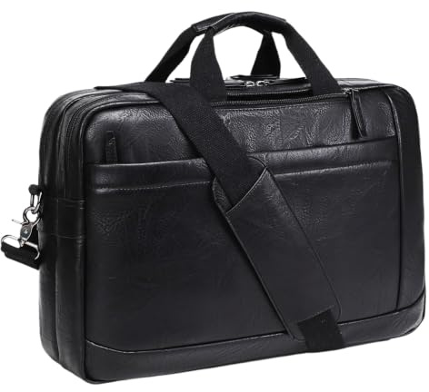 Faux Leather Messenger Bag for Men 17-17.3 Inch: Convertible 3 in 1 Backpack Laptop Briefcase Computer Handbags Shoulder CrossbodyBag with Padded for Work College Travel, PU Black
