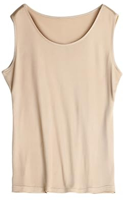BrightGlow Top Débardeur Femme en Soie T-shirts Sans Manches Confortable Sous-vêtements Élégant Femmes Haut en Soie Sans Manches avec Col Rond Sexy Soie Maillot de corps Top Débardeur Femme, beige, L
