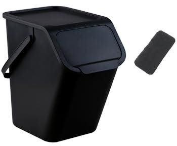 Go Practic Poubelle de Cuisine avec Couvercle, 25 l, filtre à charbon, système de tri des déchets, Plastique Corbeille tri Selectif, Bac de Recyclage, Conteneur à Déchets, Fonction de Clic, Noire