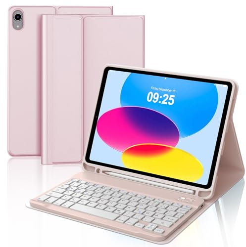 IVEOPPE Fodral med tangentbord för iPad A16 11/10 generationen (2025/2022, 11/10,9 tum), QWERTZ layouttangentbord, magnetiskt avtagbart tangentbord för iPad 11. /10. generationen, rosa