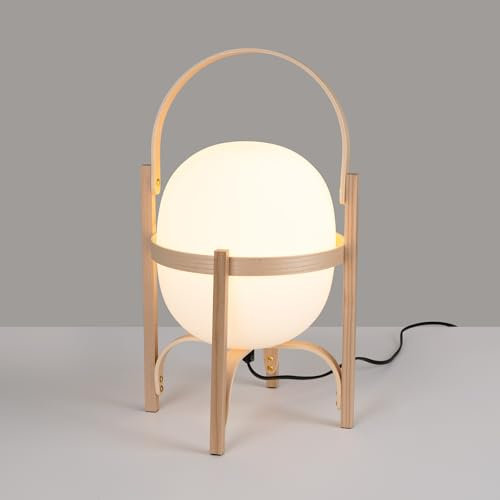 BARCELONA LED- Lampe de chevet Megan 25x45 cm. Lampe de bureau de type panier E27 en bois et verre opale.
