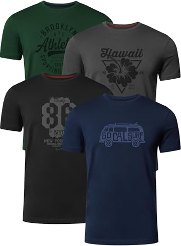 FULL TIME SPORTS Pack de 4 Tee‑Shirts Homme Manches Courtes Imprimés PRINT-001-PACK-8-XL