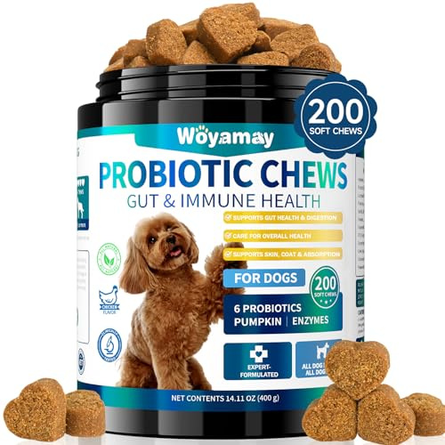 Woyamay Probioticos Perros, Probióticos para Perros, 200 Masticables Suaves con Sabor a Pollo, Favorece el Equilibrio Intestinal, Comodidad de la Piel, Cuidado Digestivo para Todos los Perro