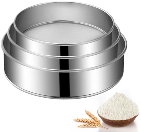 3-Pack Stainless Steel Flour Sifter Set with 40 Mesh, (6, 8, 10 Inches) Round Sieves for Baking Cakes, Bread, Pastries, Cookies, And Muffins Easy to Use, Dishwasher Safe