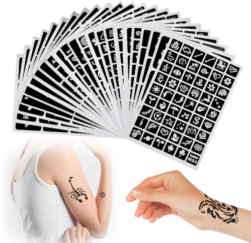 Juego de plantillas de henna de 28 hojas, 771 piezas, plantillas de tatuaje temporales, plantillas para tatuajes, plantillas para pintura facial, arte corporal