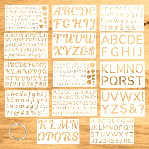 14pz Stencil di Lettere, 1/2 3/4 1 2 Pollici Stencil Riutilizzabili con Alfabeto e Numeri Pratici Materiali per la Pittura Adatti per Progetti Artistici e Fai da Te