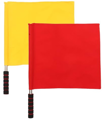 Healeved Banderas de Árbitro para Señalización Manual 2 Piezas 1 Roja y 1 Amarilla Tela Resistente Mango de Acero Inoxidable Banderas de Señales de Competición y Advertencia para