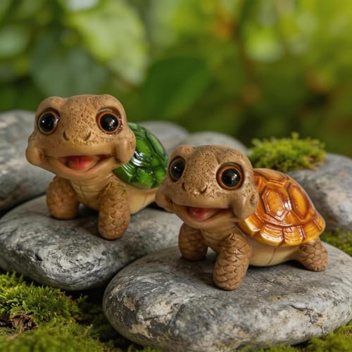 TECHEEL Schildkröte Figuren Gartendeko,2 Stück Gartendeko für Draußen Schildkröte Draußen Deko Gartenfiguren Schildkröten Deko für Garten Balkon Terrasse Gartenteich Teichdeko Geschenk