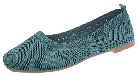 Ballerina Women's Summer Ballet Flats Moccasins Elegant Sporty Strappy Knitted Trainers Comfortable Round Toe Non-Slip Knitted Dress Shoes Flat Shoes Flat Slip On Summer Shoes, O Green, 7 UK