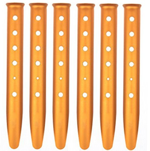 Ogrmar Aluminum Tent Stakes for Camping in Snow and Sand Tent Boating Hiking Backpacking Picnic Shelter Shade Canopy Outdoor Activity Pack of 6 (Orange, 6Pcs)