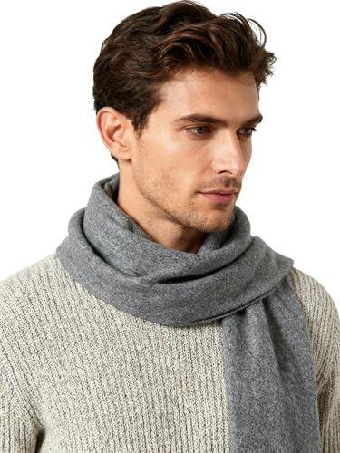 Leisofter Echarpe Homme Hiver Longue en Cachemire ressentir à Carreaux Chaude avec Franges Epaisse Doux 180 * 30cm, pale gray