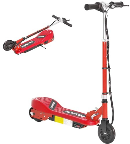 HOMCOM 5.5 Inch Kids Electric Scooter for Kids with Hand Brake, 120W Foldable and Adjustable E-Scooter, Up to 12km/h, 10km Range, for Ages 7-14, Red