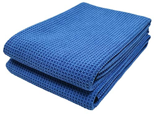 Polyte - 2 Serviettes de séchage en Microfibres Elite - Tissage alvéolé - Bleu - 63 x 91 cm