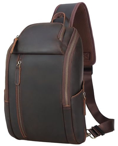 TIDING Leder Schultertasche Herren Umhängetasche Brusttasche Crossbody Sling Bag Klein Brustbeutel Tasche für Männer Reise Arbeit Sport
