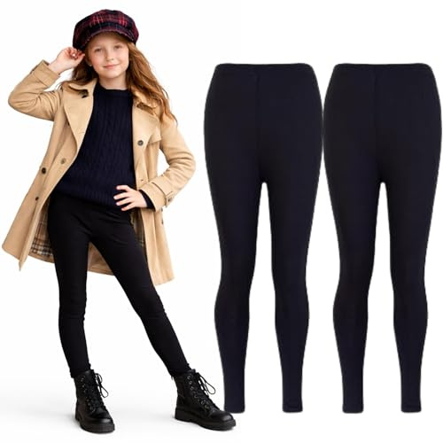 Panzy® 2 Pack Girls Kids Children Plain Stretchy 95% Cotton Leggings Ages 5 to 13 (4-5 Years, Black)