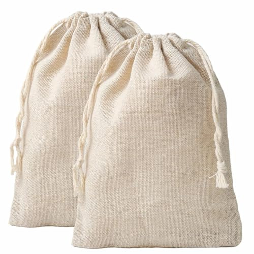 HERZWILD Petits Sacs en Coton Sac Toile de Jute avec Cordon de Serrage, Pochette Lin Réutilisable pour Mariages Bijoux Noël la Fête Bricolage (15X20CM-25PCS)