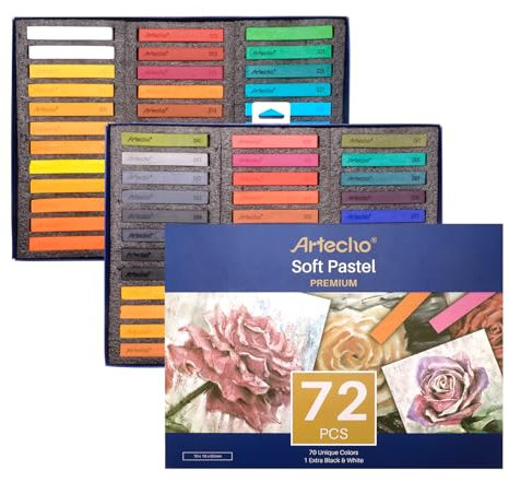 Artecho Pastellkreide 72er Premium Set, 70 Farben Darunter 4 Fluoreszierende Farben, Extra Schwarz & Weiß, Ideal für Künstler, Hobbymaler, Schule, Kunstunterricht.