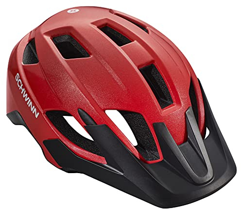 Schwinn Yahara ERT Bike Helmet for Youth Boys and Girls, Ages 8 to 14, Can Fit Head Circumference 54-58 cm, 14 Vents, Removable Visor, Adjustable Fit, Medium Red