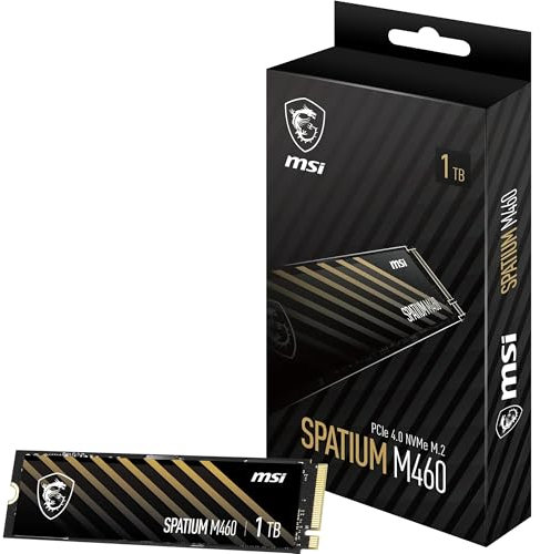 MSI SPATIUM M460 PCIe 4.0 NVMe M.2 1TB - Interne Solid-State-Festplatte, 5000 MB/s Lesen und 4500 MB/s Schreiben, 3D NAND, integrierte Datensicherheit, Center, 600 TBW