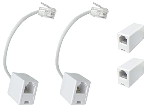 YOLISTIC (Pack of 4 A Pair of Converter Adapters for RJ11 Male to RJ45 Female) & 2 In-Line Couplers