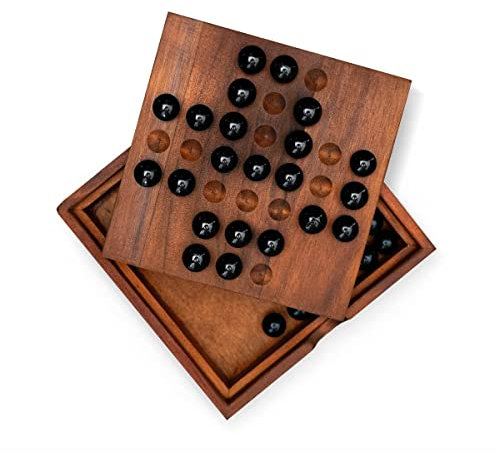 Iron & Glory Solitaire Game | Travel Games | Solitaire Marble Game | Deluxe Wooden Puzzle Board | Strategy Games For Adults | Brain Teaser Puzzle | Portable Travel Size | Retro Design | Solo Player