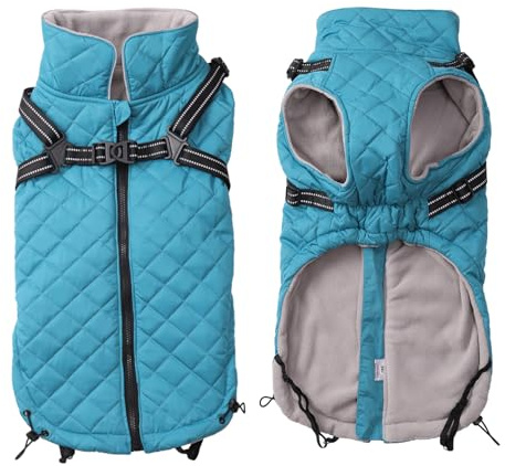 Geyecete Winter Warm Coat Dog Winter waterproof dog coat Windproof snowproof with Super warm inner fleece,with Buckle and D-Ring-Blue-L
