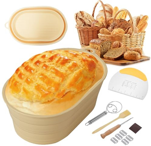 Cestino Lievitazione Pane, Cestino Pane, Ovale Cestini Lievitazione Pane, Cestino Pane Lievitazione con Taglierino per Pane, Impastatrice, Pennello, Ritocco, 5 Lame Aggiuntive(1PCS)