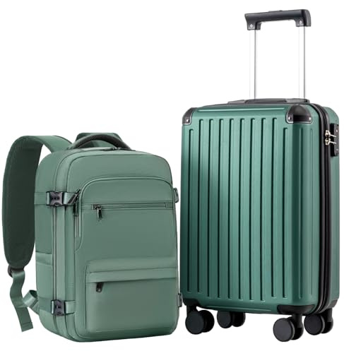 COOLIFE Cabin Suitcase 55X35X20cm + 20L Cabin Bag(40X25X20cm) for Ryanair & EasyJet, ABS Hard Shell Lightweight,4 Dual Wheels & TSA Lock - for Europe, Business, Study Abroad | Carry On Suitcase