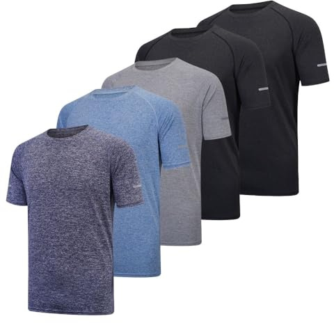 fovdtaa, Confezione da 5 magliette sportive da uomo a girocollo, traspiranti e a maniche corte, per palestra, allenamenti, corsa, 3XL