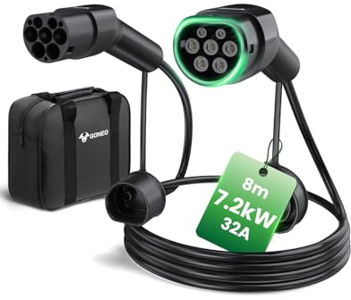 GONEO Cavo Ricarica Auto Elettrica Tipo 2, 7,2kW/8 Metri/32A/Monofase/Modalità 3/IP54 impermeabile, Cavo Ricarica Rapida per Veicoli Elettrici ibridi Plug-in