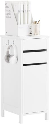 SoBuy Aufbewahrungsschrank schmaler Büroschrank Sideboard freistehendes Holzregal für Wohnzimmer und Arbeitszimmer Organizerschrank Nachttisch Weiß BHT ca. 32x76x40cm FWT108-W