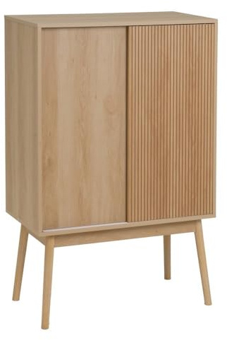 LOLAhome Mueble Bar Naroa Color Roble con 2 Puertas correderas 80x40x120cm. Armario para Vino con Capacidad para 12 Botellas y Soporte para Copas. Almacenaje para salón, Comedor o Cocina.