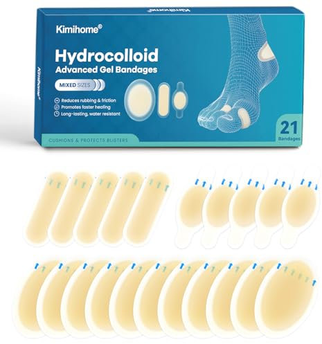 Gel Blister Plasters - 21 PCS Hydrocolloid Plasters for Feet, Blister Cushions Pads, Water Resistant Adhesive Bandages for Heel, Toes & Foot, Blister Bandages for Prevention & Recovery (Variety Pack)