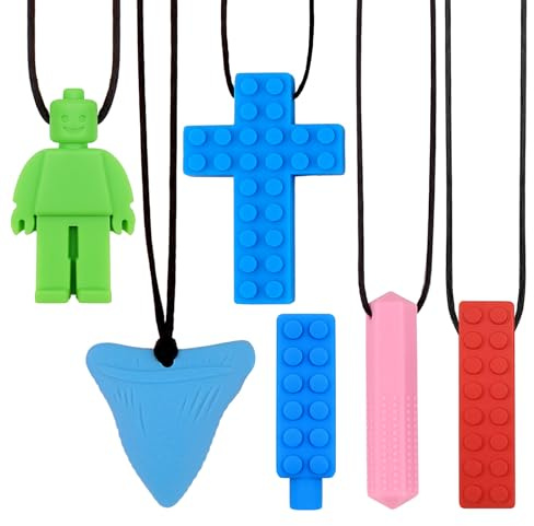 SRunDe 6 pezzi Collana per Masticare in Pastello Sensoriale Masticabile in Silicone Collane da Masticare per Bambini Sensoriali Cross Robot Shark per Autismo Ragazze e Ragazzi ADHD Bambini e Adulti