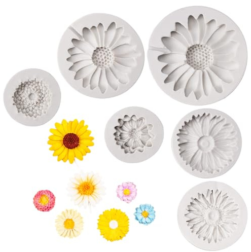 6 stycken blommor gjutform, silikonformar gjutformar liten, krysantemum silikonform för solrosor, återanvändbar silikon blomform, för tårta dekoration choklad handgjord söthet