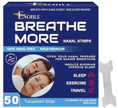 Breathe More Extra Strength Clear Nasal Strips for Snoring Relief & Easy Breathing | 50 Ct |Wide Fit | Latex-Free, Drug-Free | Strong Adhesion | Sensitive Skin | Cold & Allergy Congestion Relief
