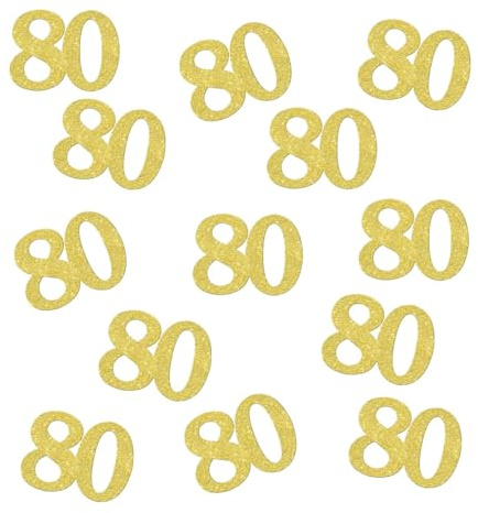 Double Side Gold Glitter Paper Numbrer 80 Confetti 80 Paper Scatter Table Confetti for 80th Birthday Party 80th Anniversary Party Decoration, 100pcs