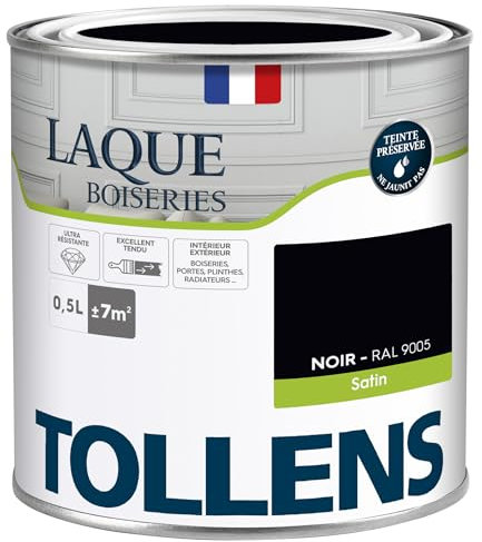 Tollens - Peinture, Laque, Ultra Résistante, Multisupport, Satin Noir, 0.5L = 7m2
