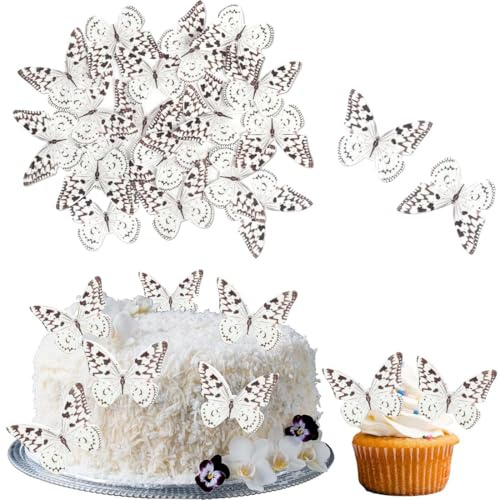 ChicAppeal 48 Piezas Mariposas para Decoración de Tartas, Adornos para Tartas de Mariposa, decoración de magdalenas, para Cumpleaños para Fiestas de Cumpleaños Bodas Aniversarios(marrón claro)