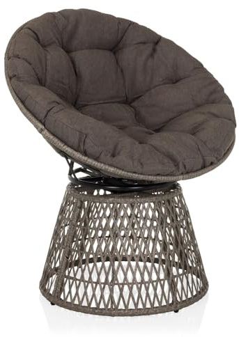 hjh LIVING Sillón Papasan con cojín, sillón Giratorio de Exterior WEAVORA sillón de ratán Giratorio 360° para jardín balcón salón, Gris