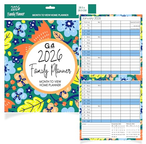 G4GADGET Planning familial 2026 – Calendrier mural mensuel avec colonnes, notes et sections à faire | Motif floral à spirales pour familles, étudiants et maisons occupées (28,5 x 28,5 cm)