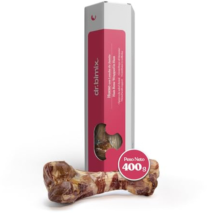 dr bimix Hueso de Jamón para Perros Medianos y Grandes – Snack Natural Envuelto en Jamón, Chuche 100 % Natural. Ayuda a la Higiene Dental, Refuerza Encías y Promueve Bienestar - 400g - 1Pack
