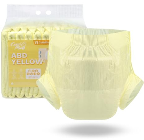 CutiePlusU Adult Diaper 10 Pieces Adult Nappies Incontinence Pads Yellow(Medium 71-96cm)