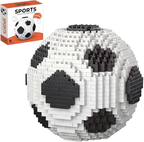 Set di blocchi da calcio professionali, decorazione classica a tema sportivo in bianco e nero, modello avanzato ad incastro da scrivania con opzioni di montaggio personalizzabili per un design moderno