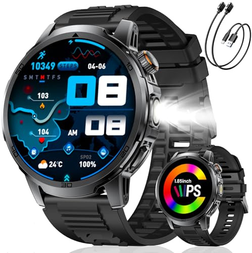 LIMIGE Smartwatch Uomo Militare, 1000 mAh, Touchscreen HD 1,85, Luce LED, Monitoraggio Cardiaco/Sonno, Funzione Telefono, IP68, 110+ Modalità Sportive, Compatibile Android/iOS