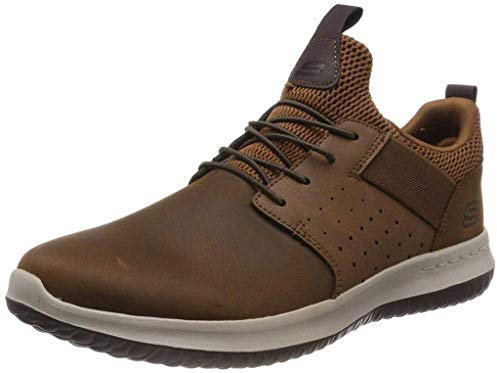 Skechers Herren Delson Axton Sneakers, Dark Brown Leather, 45 EU