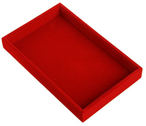 Mentin Schmucktablett, Samt, Schmuckkästchen, Schmuckständer, 22,5 x 14,5 x 3 cm, Rot